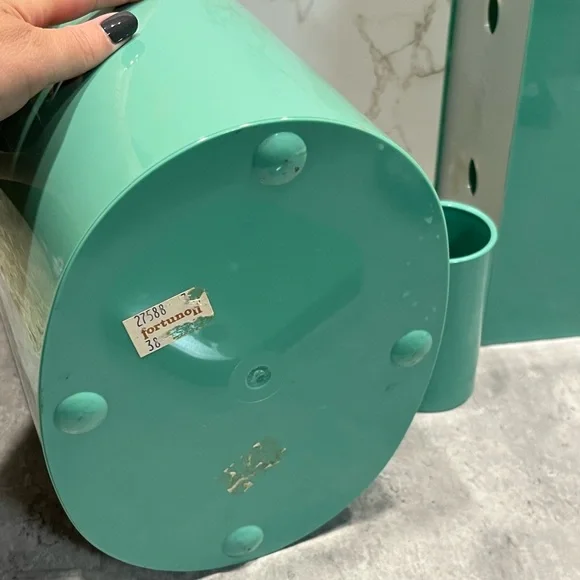 Vintage seafoam teal plastic bathroom accessories waste bin cup soap dish tissue - Picture 12 of 16
